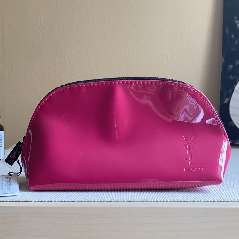 New Rose red patent leather make up bag By YSL